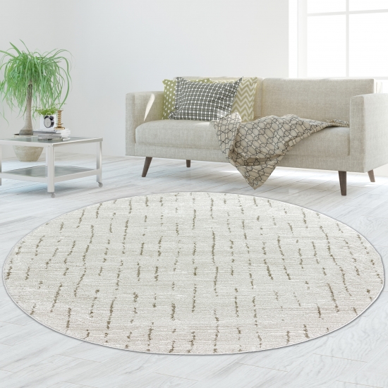 Preview: Teppich Wohnzimmer Schlafzimmer Strich Muster angenehm creme mit beige/braunen Streifen