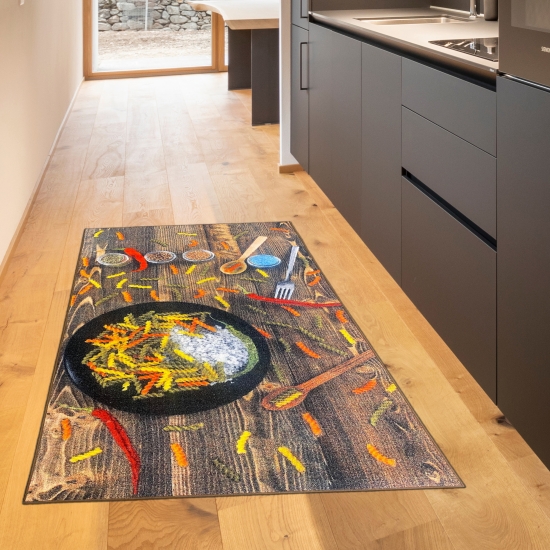 Küchenläufer Teppich waschbar • mit bunten Chilli in rot grün