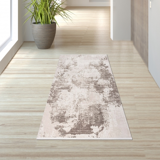 Moderner Vintage-Teppich für Wohnzimmer mit abstraktem Used-Look in Beige