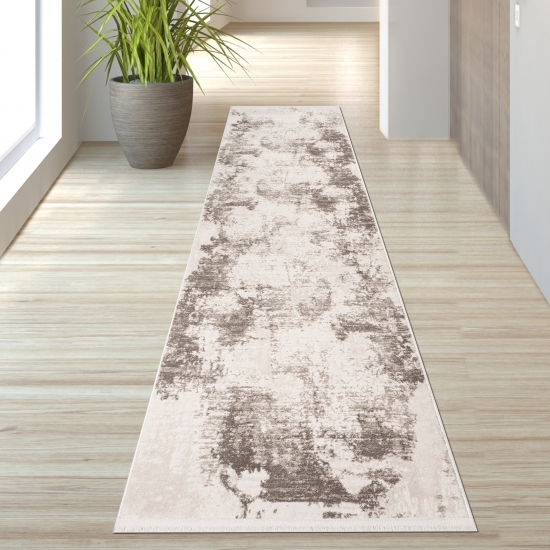 Moderner Vintage-Teppich für Wohnzimmer mit abstraktem Used-Look in Beige