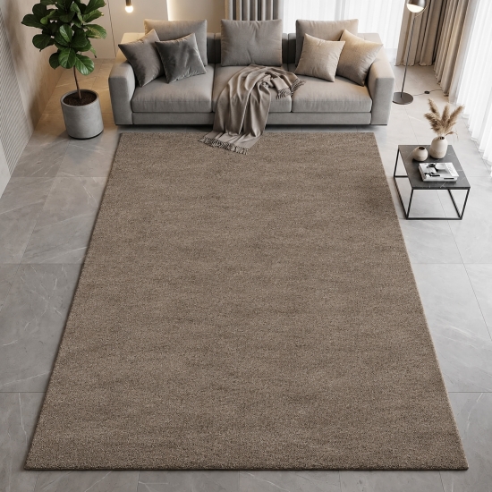 Pflegeleichter Kurzflor Teppich Taupe mit weicher Oberfläche
