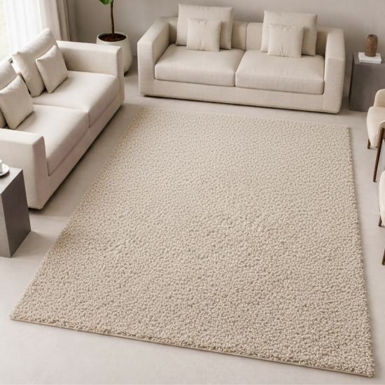 Weicher Shaggy Teppich in Naturbeige – pflegeleichter Hochflor für alle Wohnbereiche