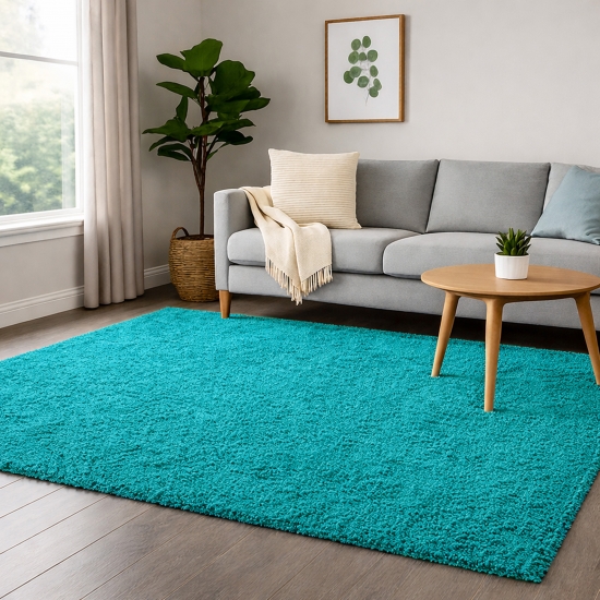 Weicher Shaggy Teppich in Türkis – pflegeleichter Hochflor für frische Wohnräume