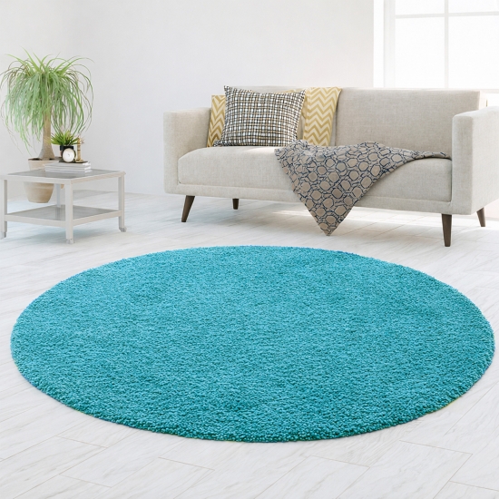 Preview: Weicher Shaggy Teppich in Türkis – pflegeleichter Hochflor für frische Wohnräume