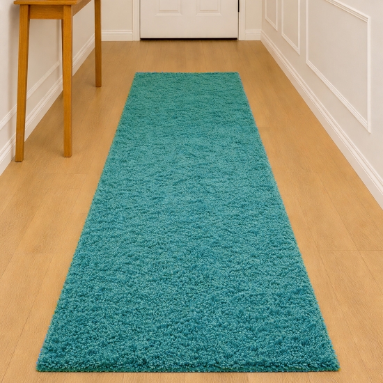 Preview: Weicher Shaggy Teppich in Türkis – pflegeleichter Hochflor für frische Wohnräume