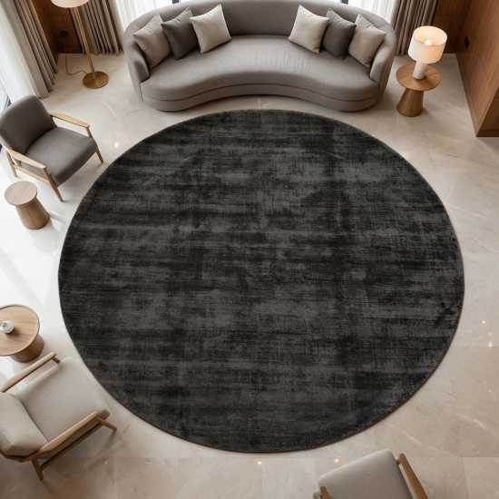 Wohnzimmerteppich Einfarbig Handgefertigt in schwarz