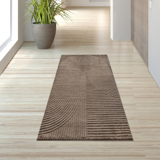 Preview: Moderner Teppich Pflegeleicht und Stilvoll mit Bogenmuster in Braun