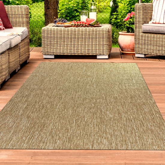 Zeitloser In- & Outdoorteppich wetterfest und pflegeleicht im Unidesign Beige