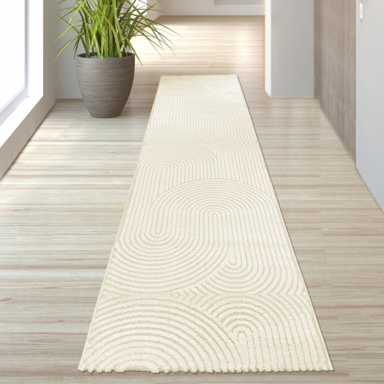 Moderner Wohnzimmerteppich mit elegantem Bogenmuster in Creme