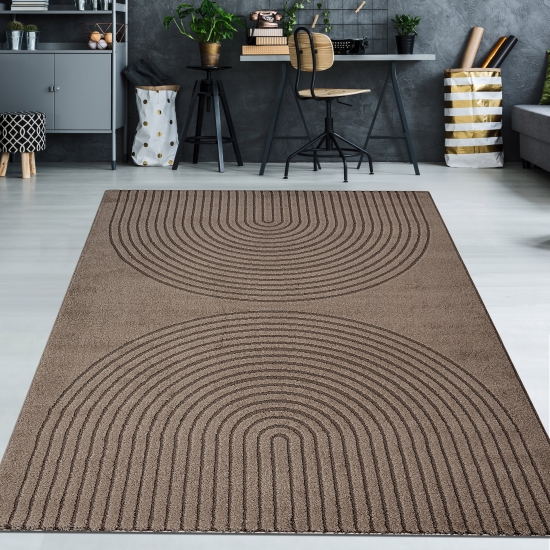 Teppich Braun mit 3D-Kreismuster pflegeleicht und robust