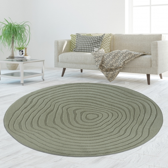 Runder Teppich grün strukturiert pflegeleicht & robust für Wohnbereiche