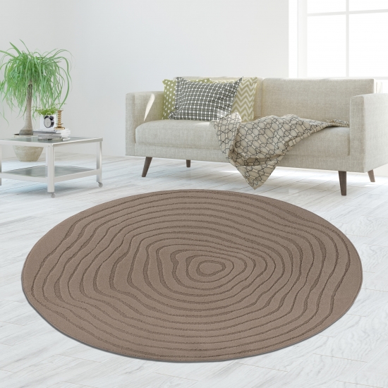 Runder Teppich braun strukturiert pflegeleicht & robust für Wohnbereiche