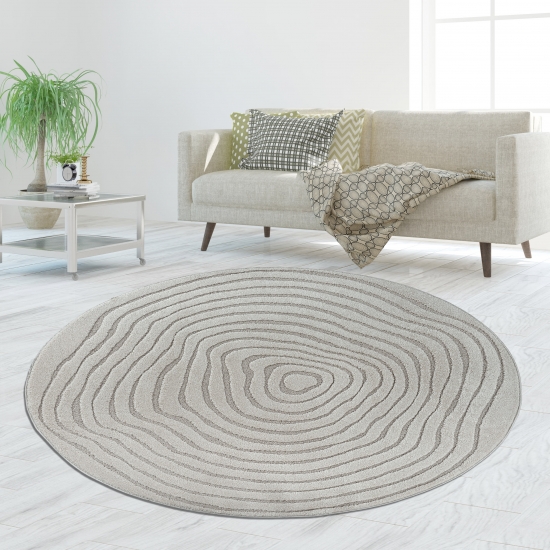 Runder Teppich grau strukturiert pflegeleicht & robust für Wohnbereiche