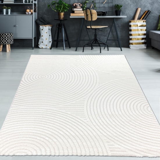 Eleganter Wohnzimmerteppich mit geometrischem Kreismuster in Creme