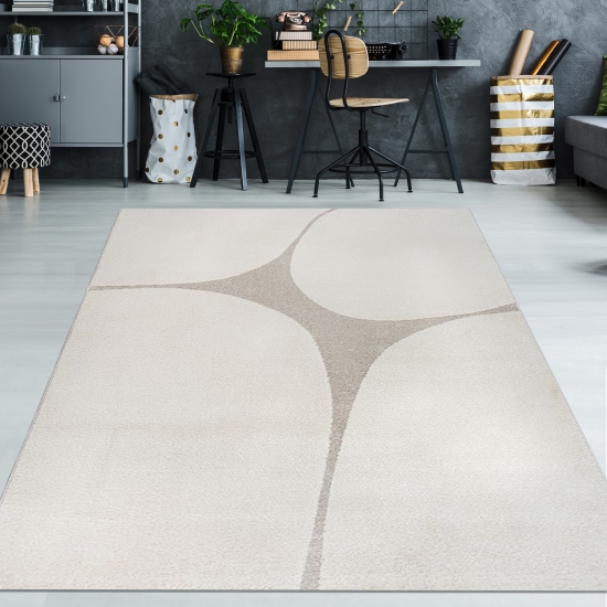 Wohnzimmerteppich minimalistisch Hoch-Tief-Effekt im abstrakten Muster in creme