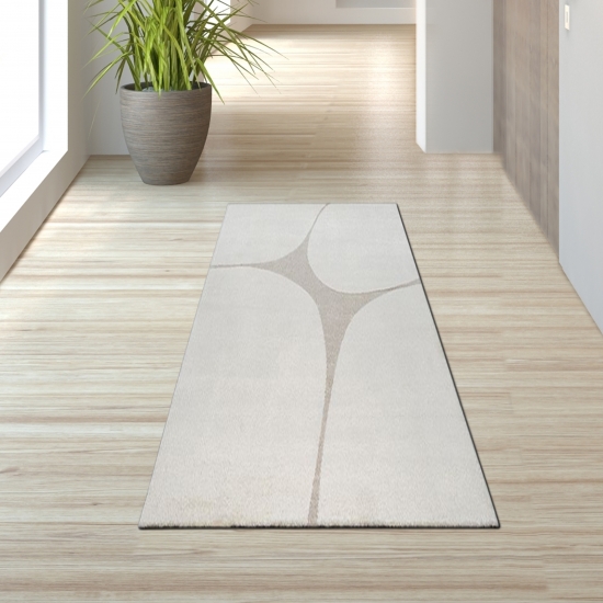 Preview: Wohnzimmerteppich minimalistisch Hoch-Tief-Effekt im abstrakten Muster in creme