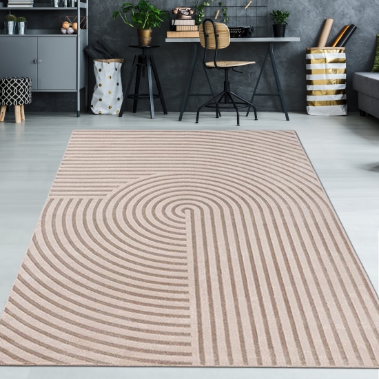 Teppich Beige Grau mit 3D Muster pflegeleicht robust leicht schimmernd