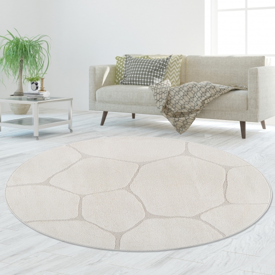 Preview: Wohnzimmerteppich mit 3D-Effekt und abstraktem Muster in Creme