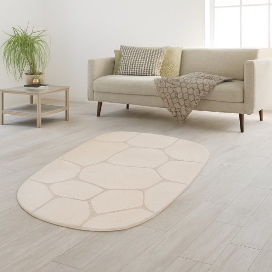 Preview: Wohnzimmerteppich mit 3D-Effekt und abstraktem Muster in Creme