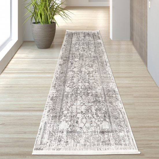 Preview: Wollteppich Orintalisches Design Grau Vintage glänzend edel für Wohnzimmer Schlafzimmer