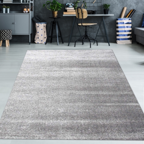 Designer Teppich Kurzflor mit Uni Design Silber