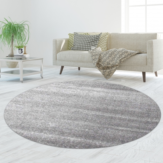 Designer Teppich Kurzflor mit Uni Design Silber
