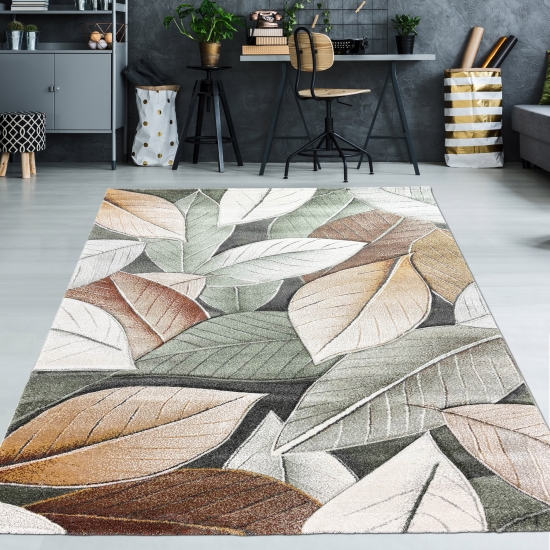 Teppich in Grün mit Blatt-Design – modern & pflegeleicht für Wohn- und Schlafräume