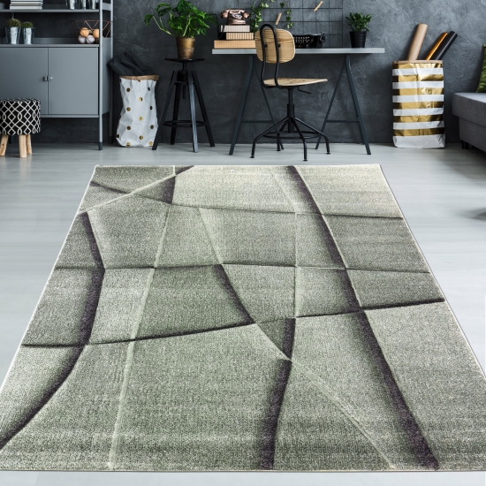 Teppich grün mit geometrischem Muster – pflegeleicht & stilvoll für moderne Wohnräume