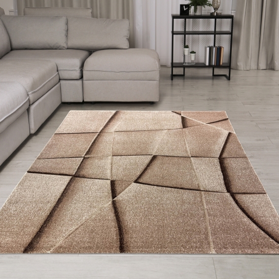 Teppich beige mit geometrischem Muster – stilvoll & pflegeleicht für Wohn- und Schlafräume