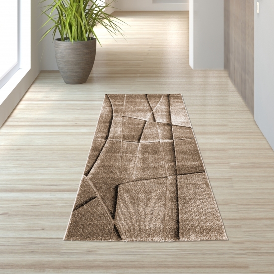 Preview: Teppich beige mit geometrischem Muster – stilvoll & pflegeleicht für Wohn- und Schlafräume