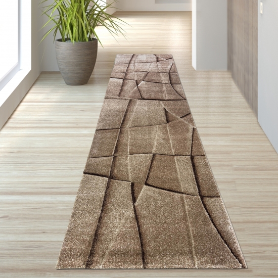 Preview: Teppich beige mit geometrischem Muster – stilvoll & pflegeleicht für Wohn- und Schlafräume