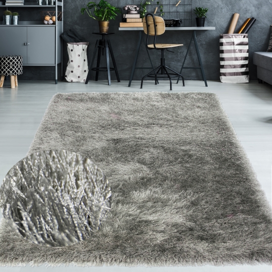 Shaggy Teppich Hochflor mit Glitzer in Grau