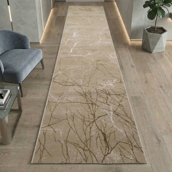 Preview: Designer Teppich Ästemuster in beige