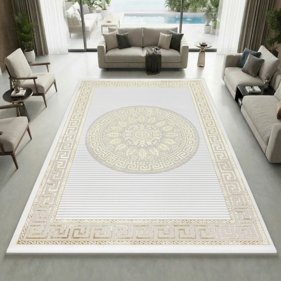 Orientalischer Designerteppich mit Ornament in weiß-gold