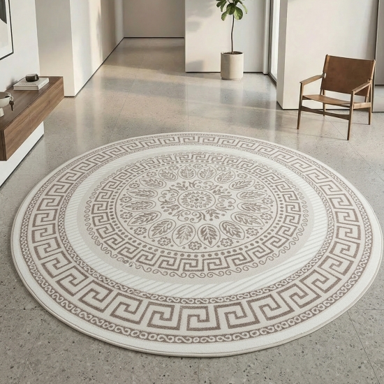 Preview: Glänzender Designerteppich mit Orientalischem Muster in weiß beige bronze