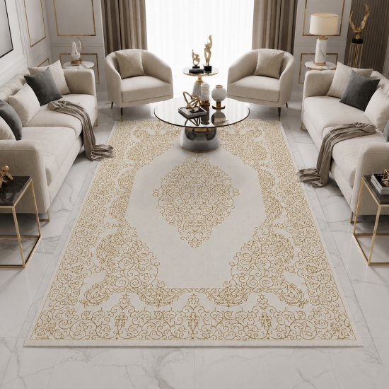 Teppich Creme Gold Muster pflegeleicht