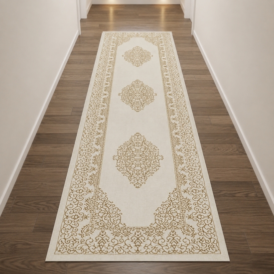 Teppich Creme Gold Muster pflegeleicht