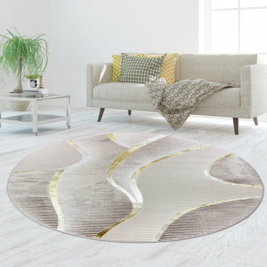 Wohnteppich in Creme mit geschwungenem Hoch-Tief-Muster