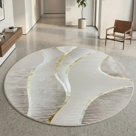 Preview: Kurzflorteppich Creme geschwungene Linien Glanzoptik weich pflegeleicht für Wohnzimmer Schlafzimmer
