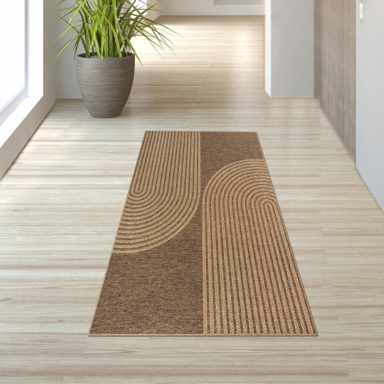 Preview: Eleganter Teppich mit Linienmuster in beige & braun für den Innen- & Außenbereich