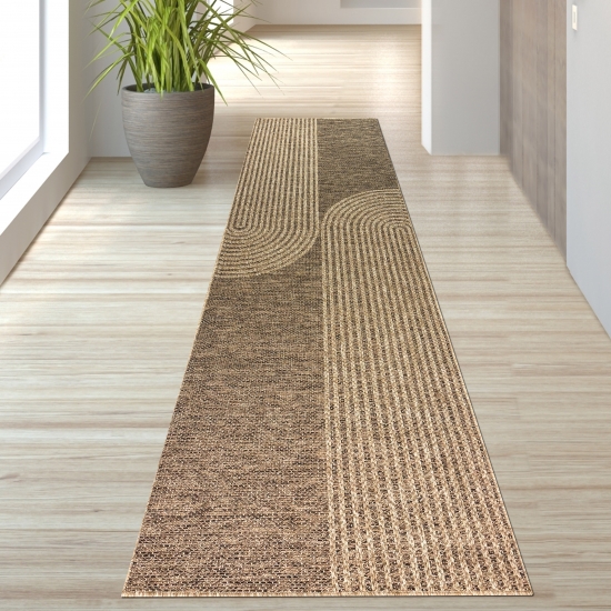 Preview: Eleganter Teppich mit Linienmuster in beige & braun für den Innen- & Außenbereich