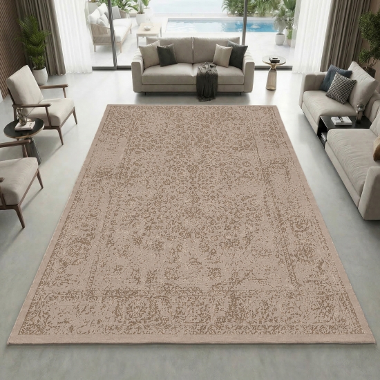 Teppich Beige mit Ornament Muster pflegeleicht