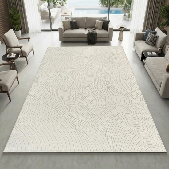 Teppich Creme mit Struktur Muster pflegeleicht