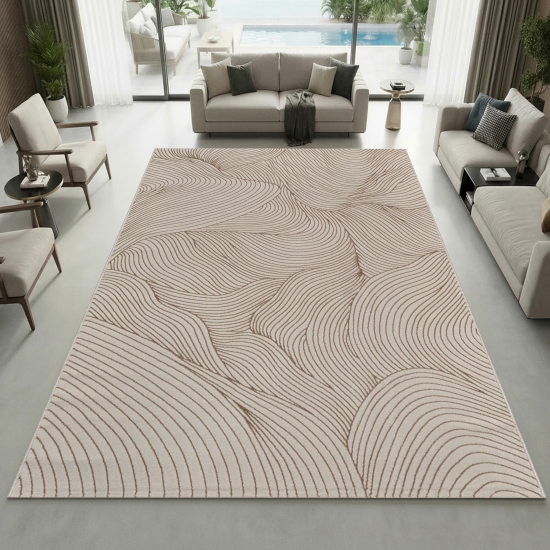 Teppich Creme modern pflegeleicht weich mit Wellenstruktur
