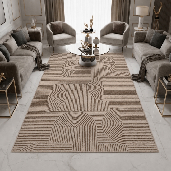 Teppich Beige Muster pflegeleicht modern