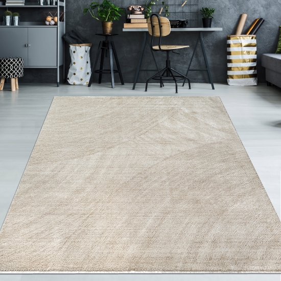 Moderner Teppich in beige mit Linien-Design weich pflegeleicht