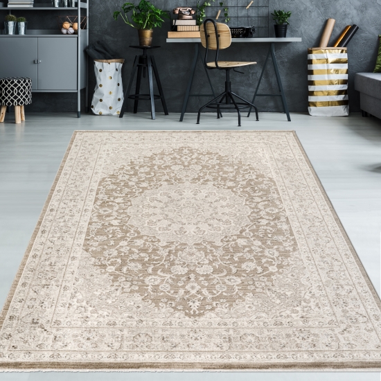 Teppich Beige Ornament pflegeleicht Wohnraum