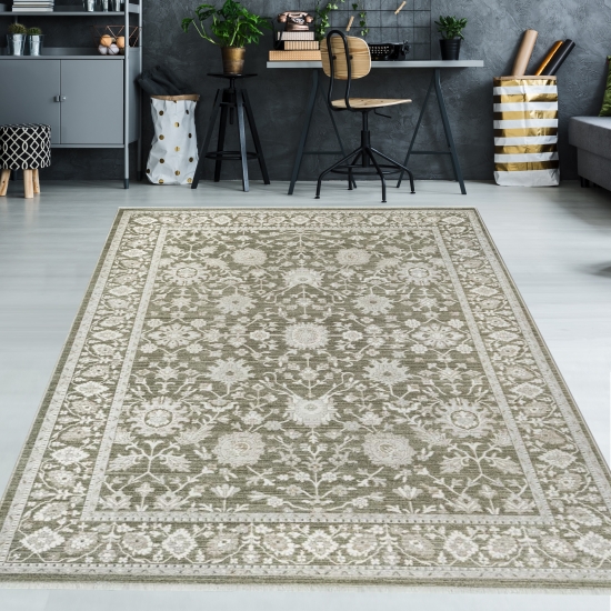 Teppich Grün Beige floral pflegeleicht robust vielseitig