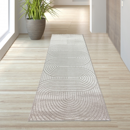 Preview: Moderner Outdoor Teppich wetterfest Terrasse Balkon Boho-Style Beige