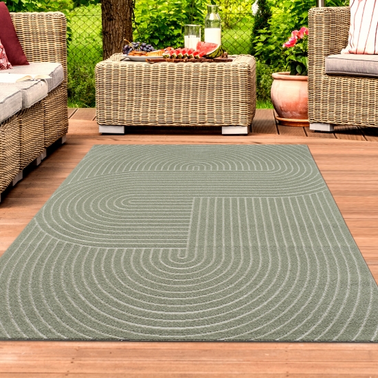 Moderner In- und Outdoor Teppich mit Bogen Muster in grün